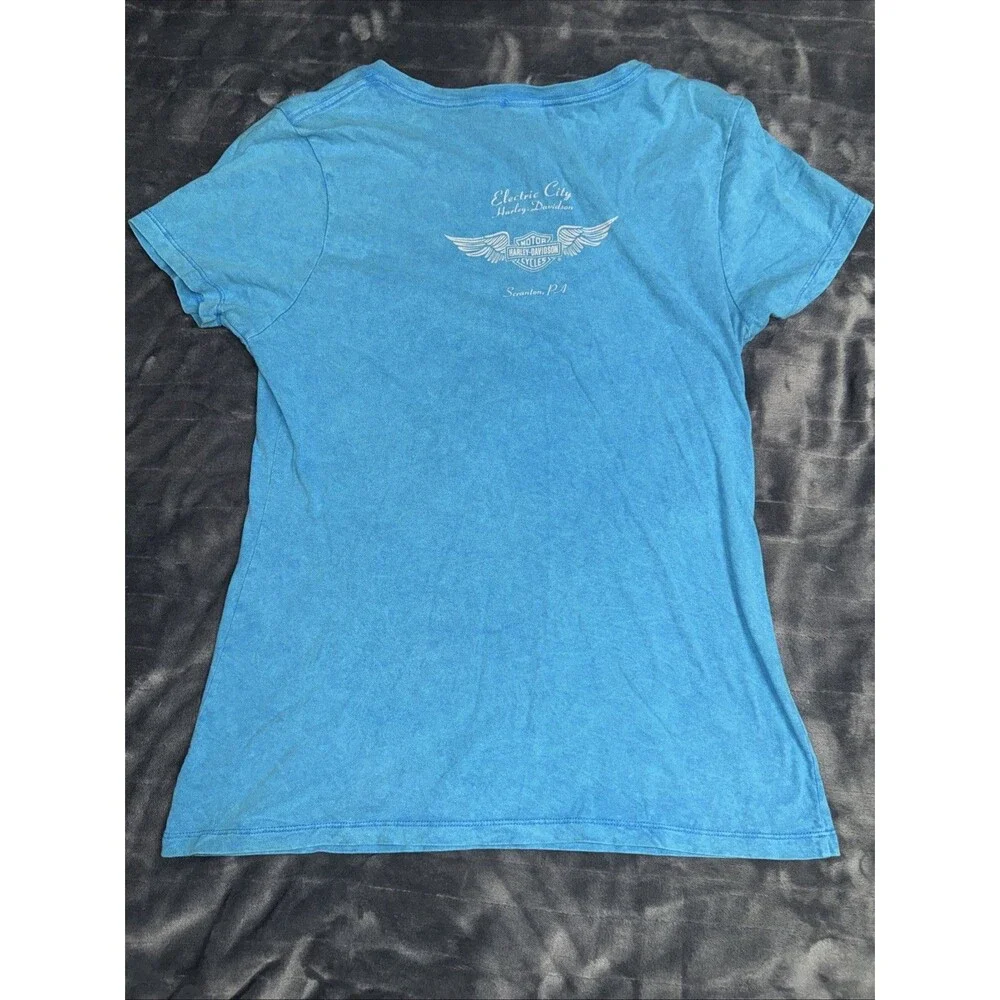 Electric City Harley Davidson Graphic T-Shirt - Large Blue Cotton